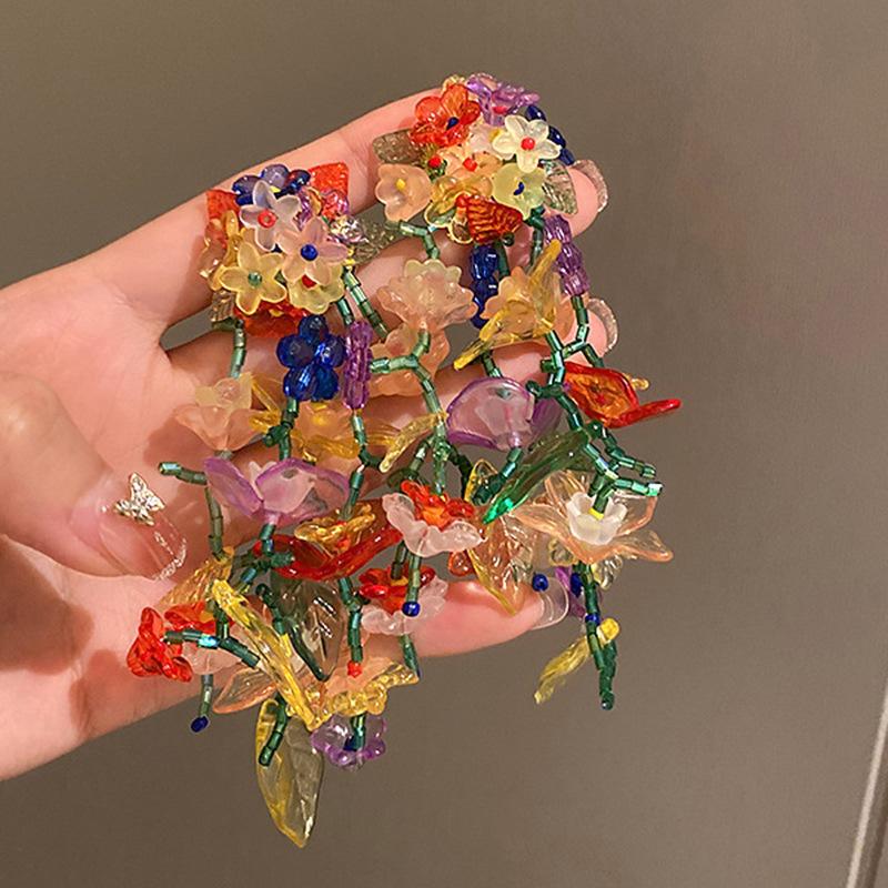 Silver Needle Sweet Flower Butterfly Pearl Tassel Earrings Trend Stud Earrings Temperament Earrings Women