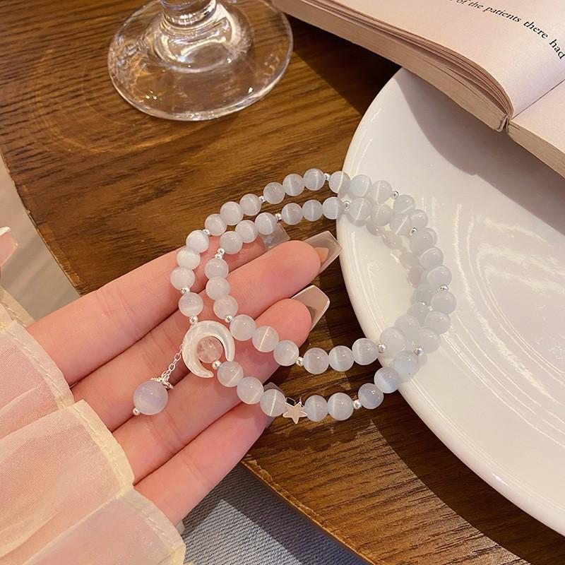 Moon River Cats Eye Strawberry Crystal Double Layer Bracelet Women