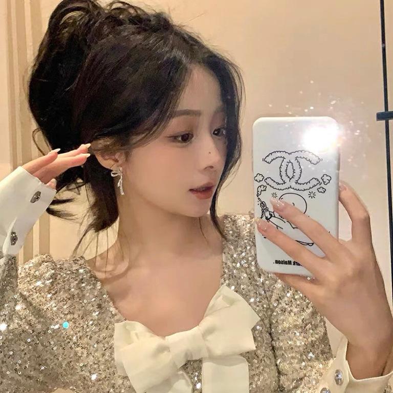 Thousand Gold Temperament Bow Earrings Light Luxury High-End Unique Earrings Super Flash Full Diamond Niche Temperament Earrings Women
