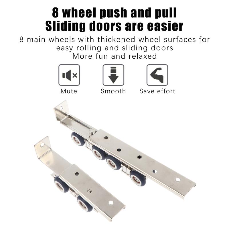 2Pcs Sliding Door Roller Pulley Set 4Wheels 8Wheels Adjustable Rail Track Easy Installation for Room Door