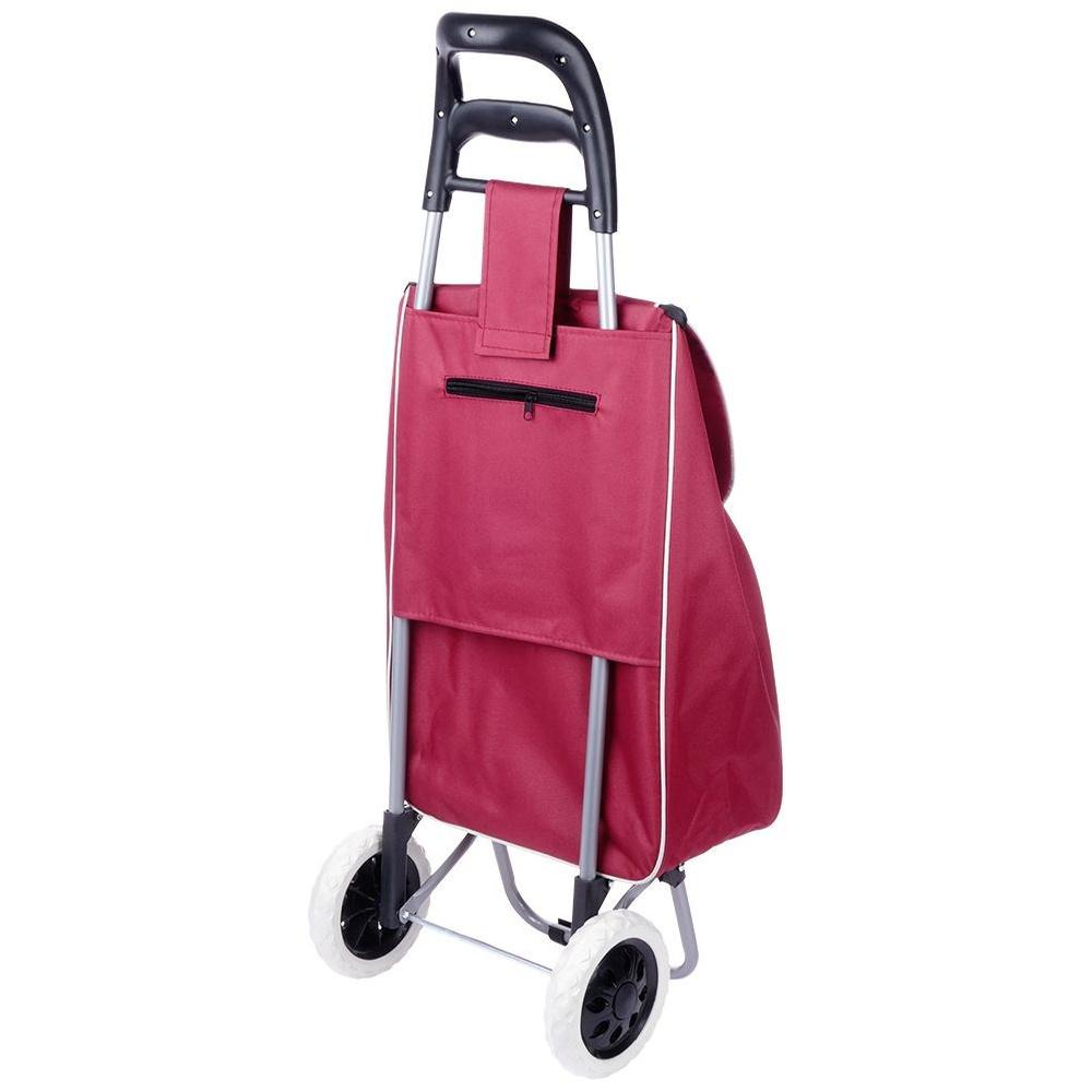 Καρότσι Αγορών Τσάντα Αγορών Κόκκινη με Ρόδες και Χειρολαβή για Ψώνια