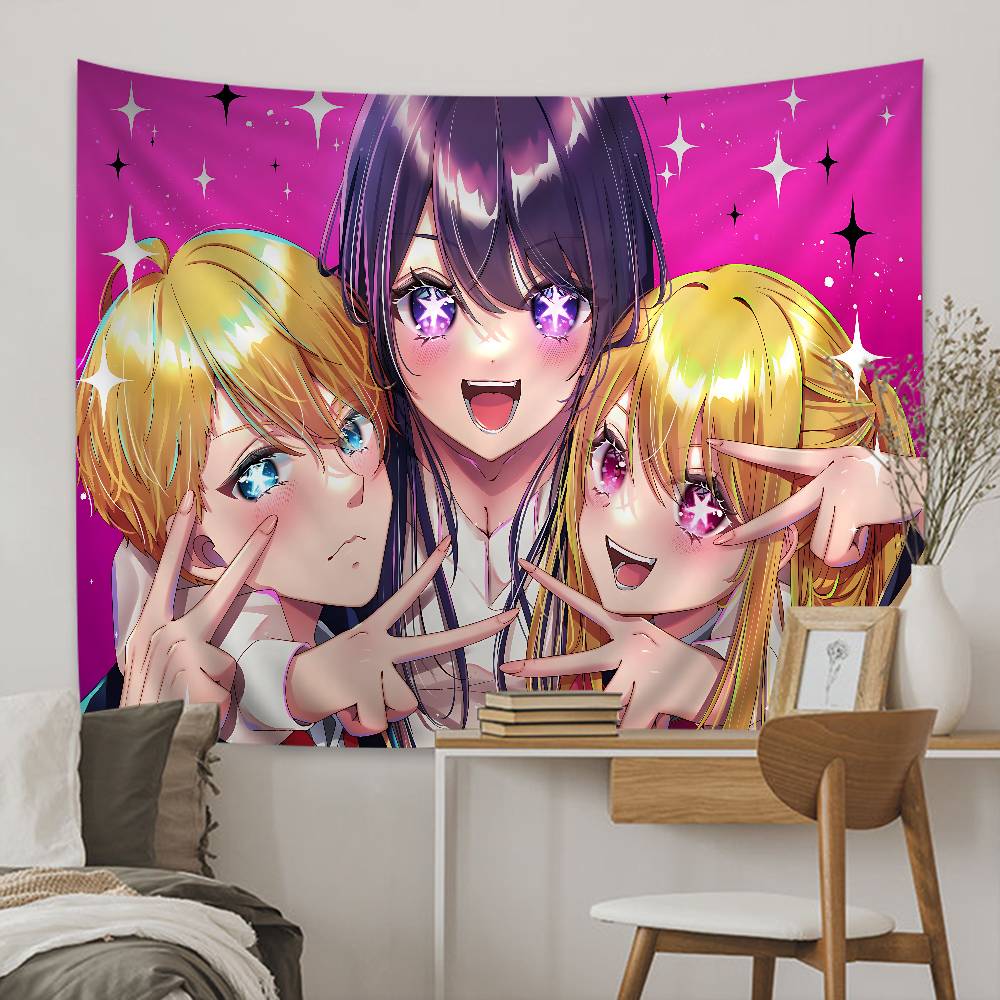 Oshi no Ko BKomachi Idol Group Wall Tapestry Cute Cat Ear Outfit Anime Art with Amusement Park Background For Bedroom Decor