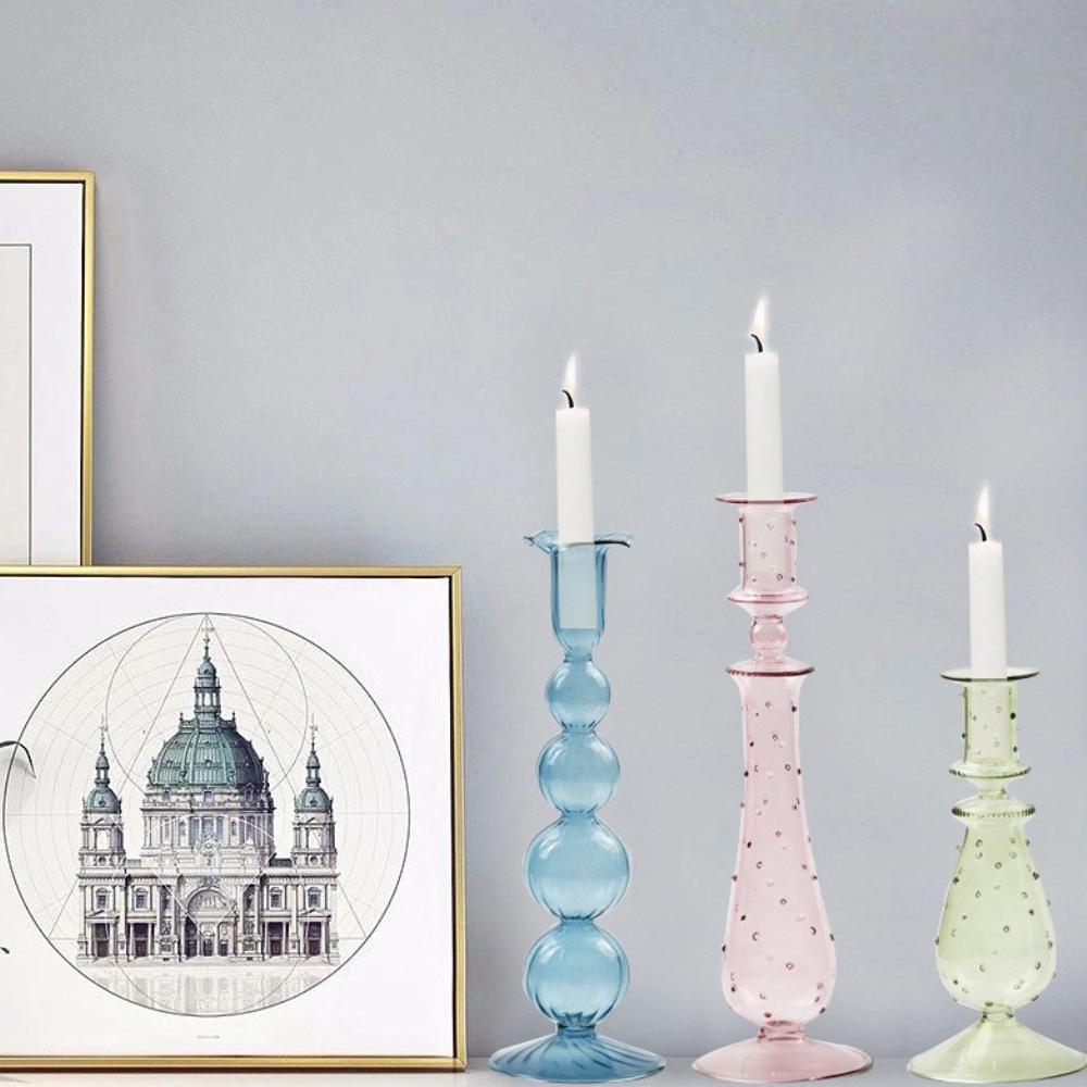 Porte-bougie en verre coloré au design créatif différent Réunion de famille Dîner aux chandelles Décoration de mariage Décoration de maison