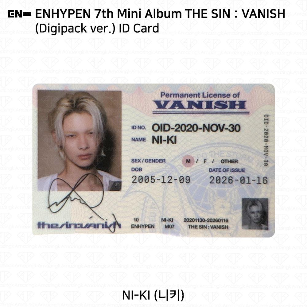 ENHYPEN Das 7. Mini-Album THE SIN:VANISH Digipack-Version. Fotokarte KPOP K-POP