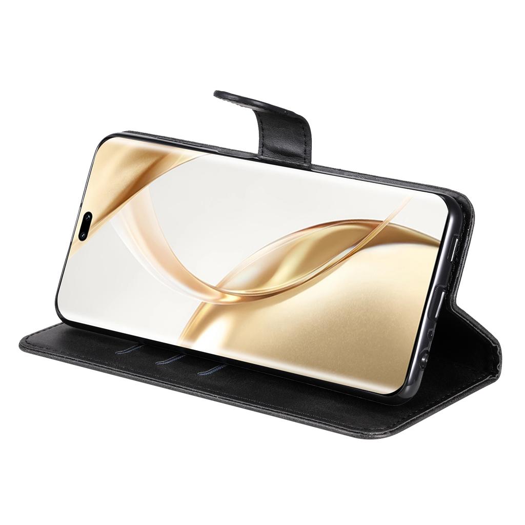 Für Honor 200 Pro 5G Hülle Kalbsledertextur Reißverschlusstasche Leder Handyhülle