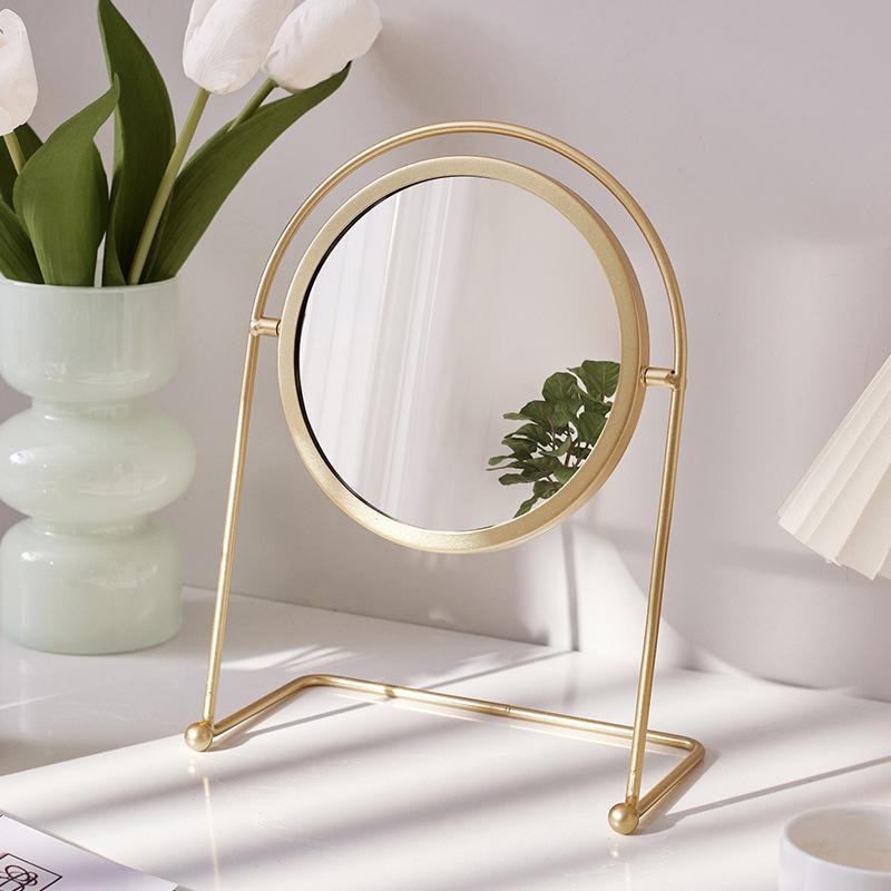 Light Luxury Rotating Makeup Mirror, High Definition Round Cosmetic Mirror for Bedroom Desk, Dorm Home Vanity Table