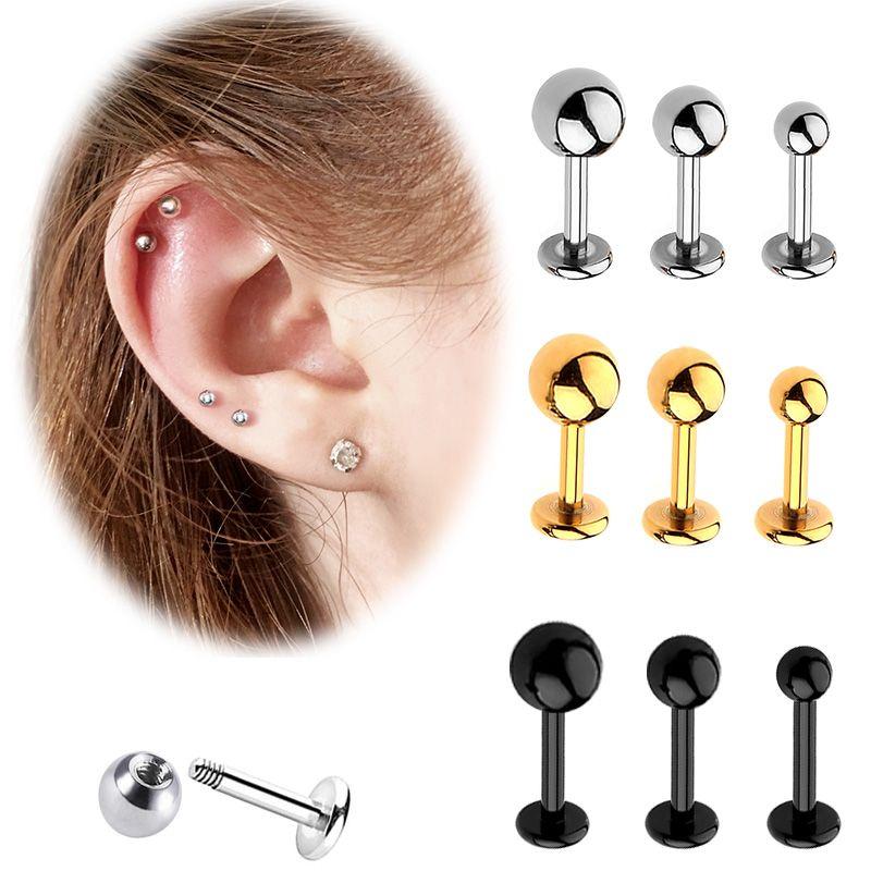 

Flat Simplicity Women s Anti-Allergy Titanium Steel Dumbbell Stud Earrings Extra Fine 0.8mm steel color ball 4mm one