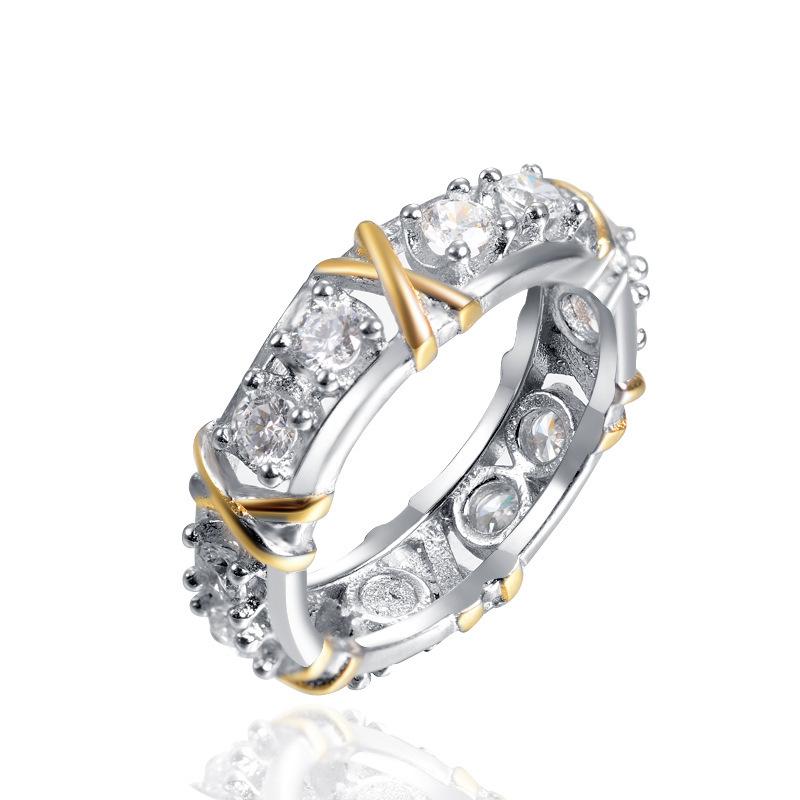 Twotone Womens Crossrhinestone Ring Fashion Classic Exquisite Decoration