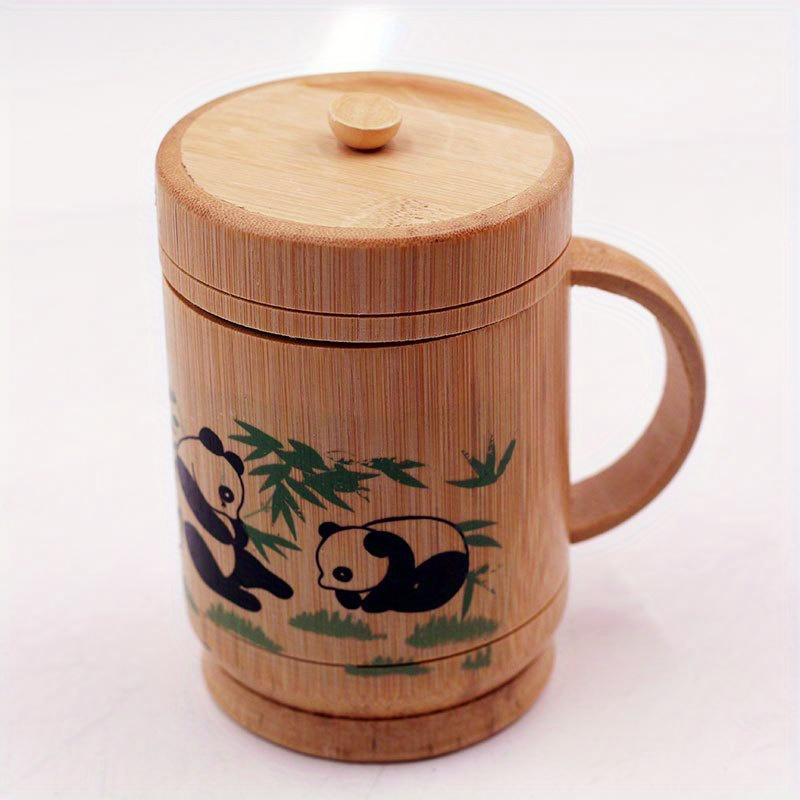1Pc Handmade Bamboo Household Cup with Handle and Lid Printing