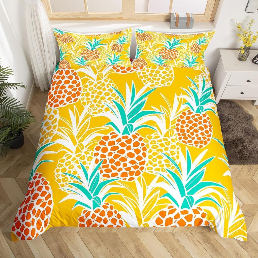 Pineapple Duvet Cover Tropical Palm Tree Leaves Bedding Set Microfiber Botanical Flower Comforter Cover Twin King For Girls Teen