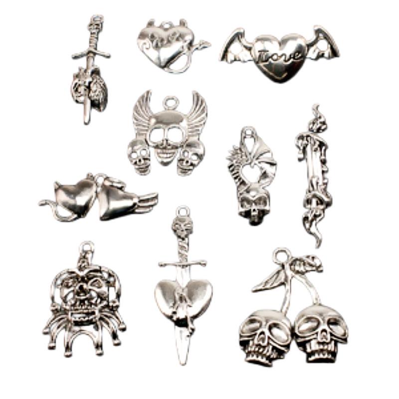 Elf Skull Alloy Pendant: Cross Punk Style Halloween Charm Jewelry Accessory