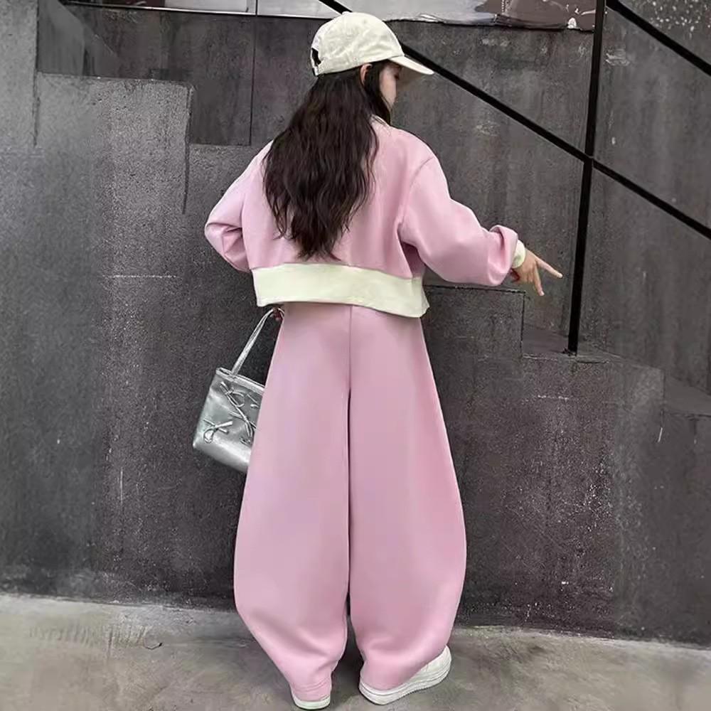 Girls Fashion Streetwear Dance Clothes Set Kids Short Zipper Coat Pants Sets Tracksuits Teen Clothing 3 5 7 9 11 13 15 Years Old