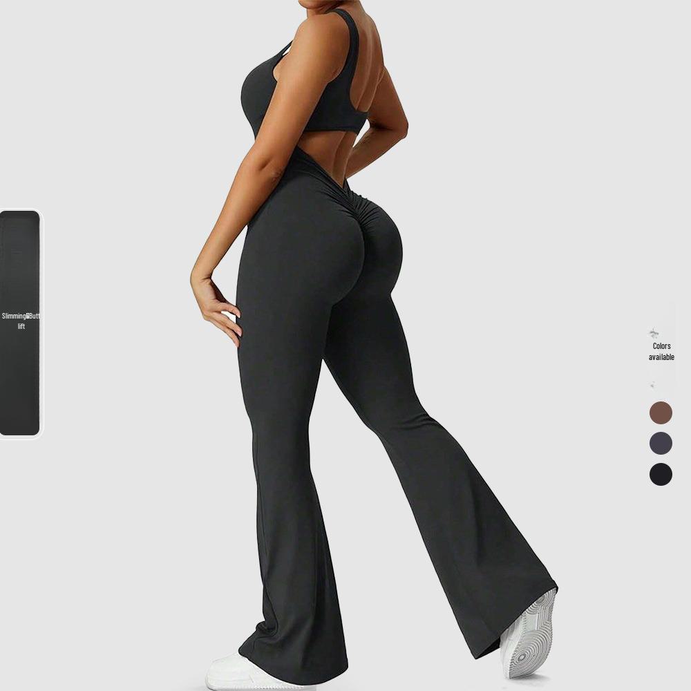 

Европейский и американский модный облегающий комбинезон для йоги с широкими штанинами и открытой спиной для женщин