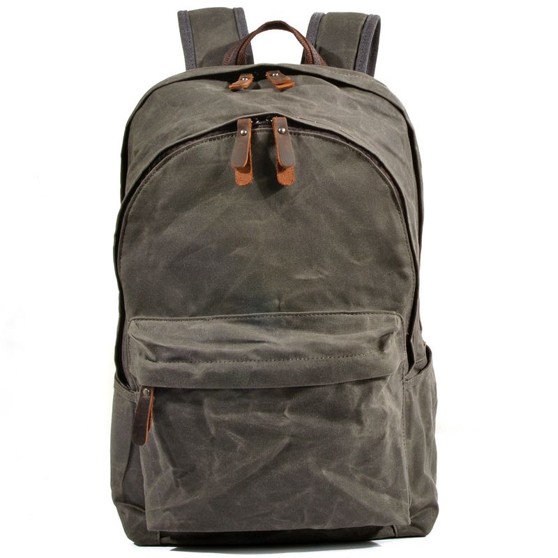 

Travel & Outdoor Computer Backpack Men s Oil Wax Canvas Gray Green -28*11*45cm
