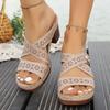 Plus Size Women High-heel Slippers Retro Handmade Casual Leather Slippers for Women Fashion Thick Heeled Sandals Sandalias Mujer