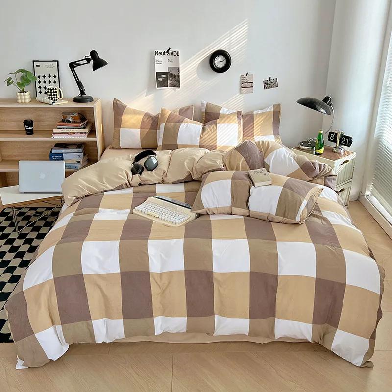 

новый маленький свежий стиранный хлопок комплект постельного белья из четырех предметов универсальный для четырех сезонов простой и модный мелкая полоска 1.2m sheet 3pcs