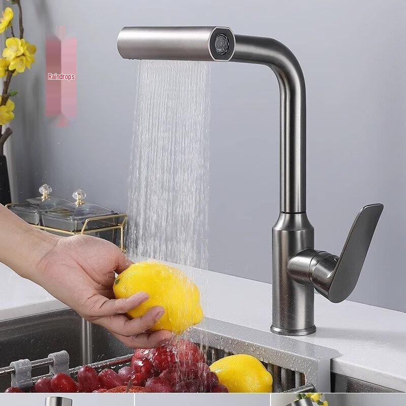 TLXT Gunmetal Grey Retractable Mixer Faucet with 4-Way Pull-Out Sprayer