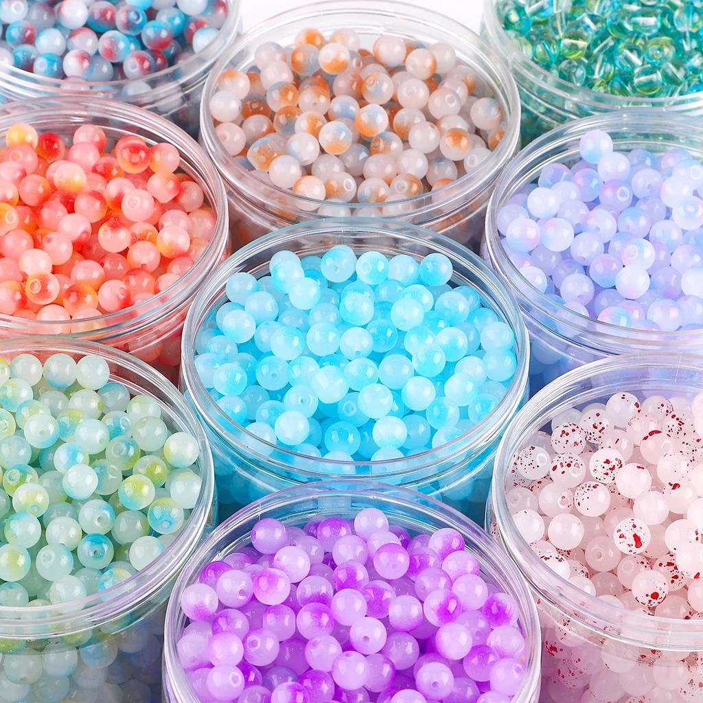 50pcs 8mm Glass Imitation Jade Bead Gradient Double Color Round Bead Handmade DIY Bracelet Necklace Jewelry Making Loose Bead Ma