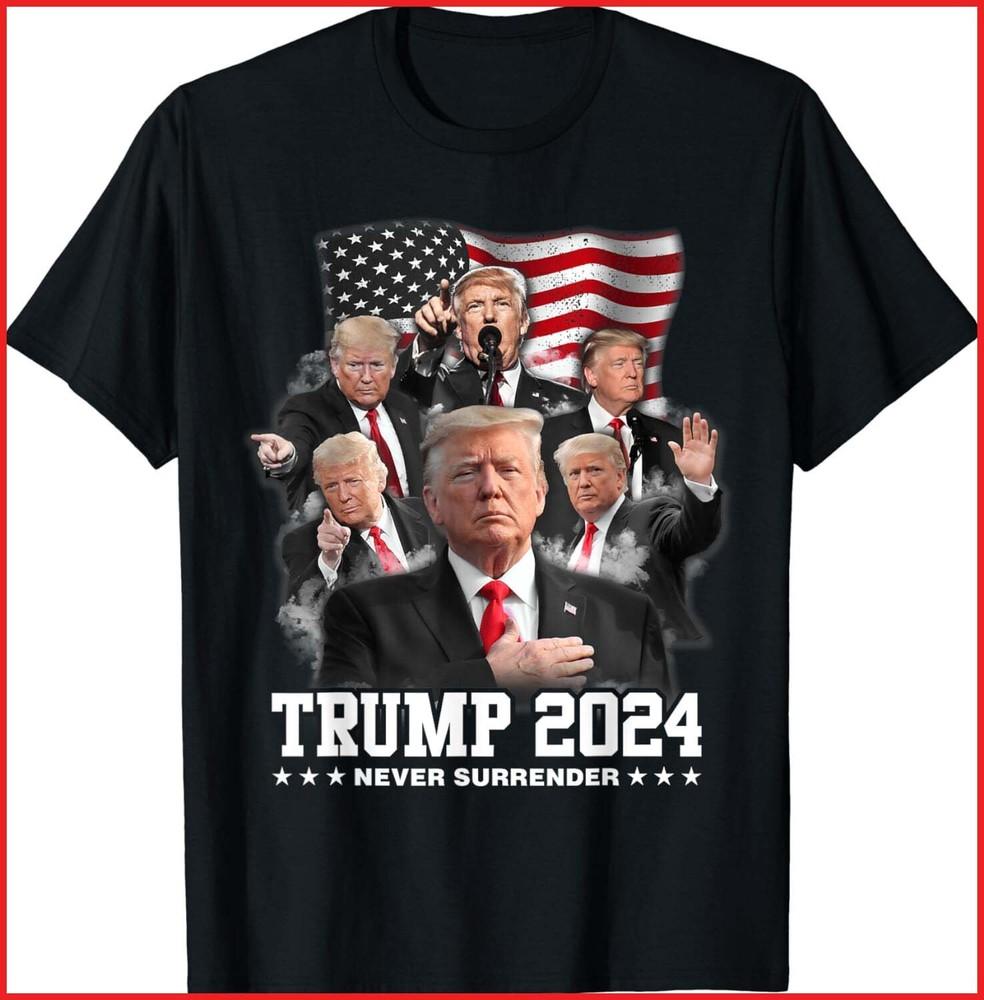 President Donald J Trump 2024 Never Surrender Black Cotton T-Shirt Unisex T-Shirt S