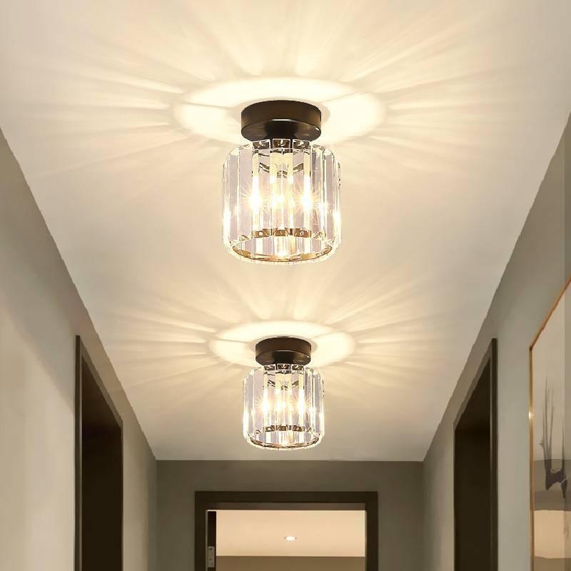 Stylish Modern Crystal Ceiling Light Elegant Design For Entryway Hallway In Black And Gold