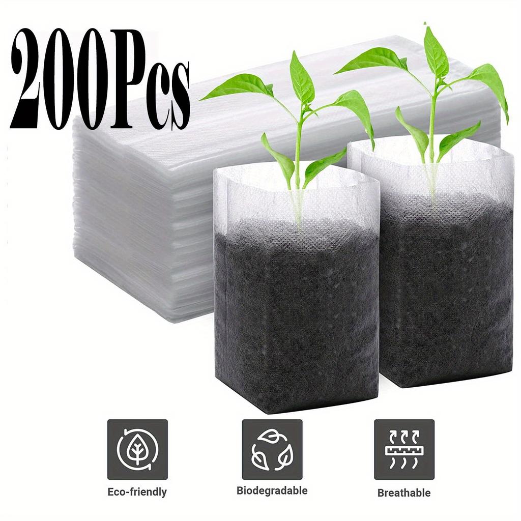 100/200 Biodegradable Plant Bags, Non-woven Nursery Bags For Planting, Suitable For Vegetables, Florals, Indoor And Outdoor Use