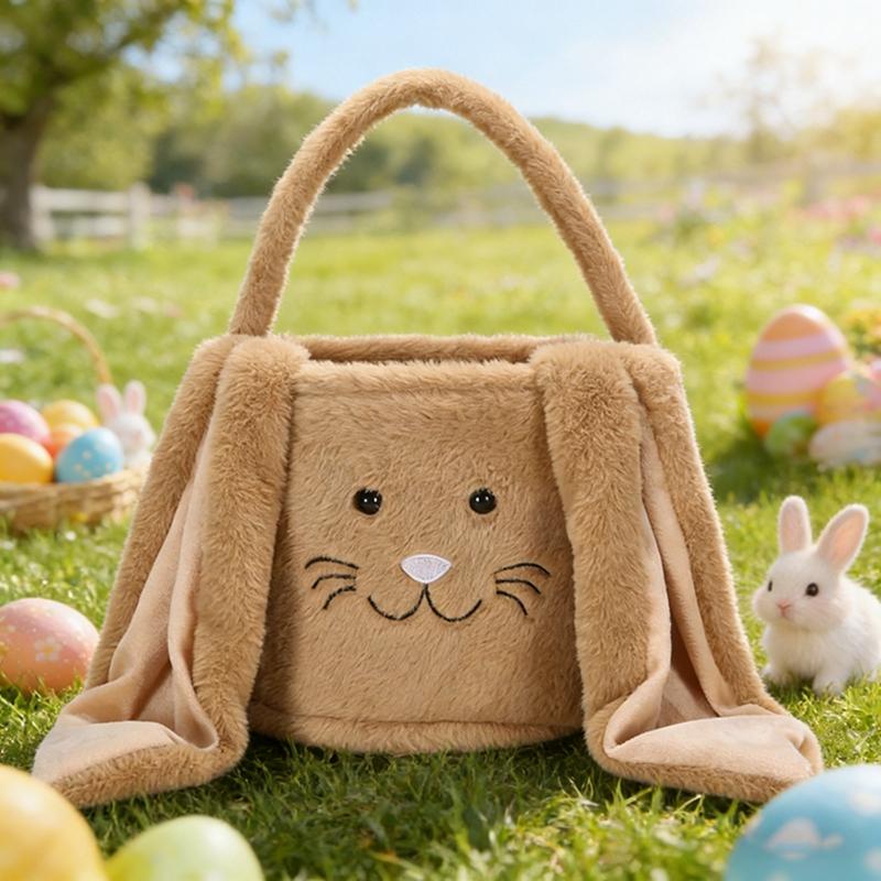 Cute Rabbit Style Velvet Easter Basket Easter Bunny Basket for Kids
