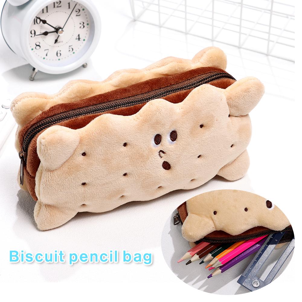 High Capacity Sandwich Style Biscuit Shape Stationery Bag Pencil Case Pen Storage Student Supplies