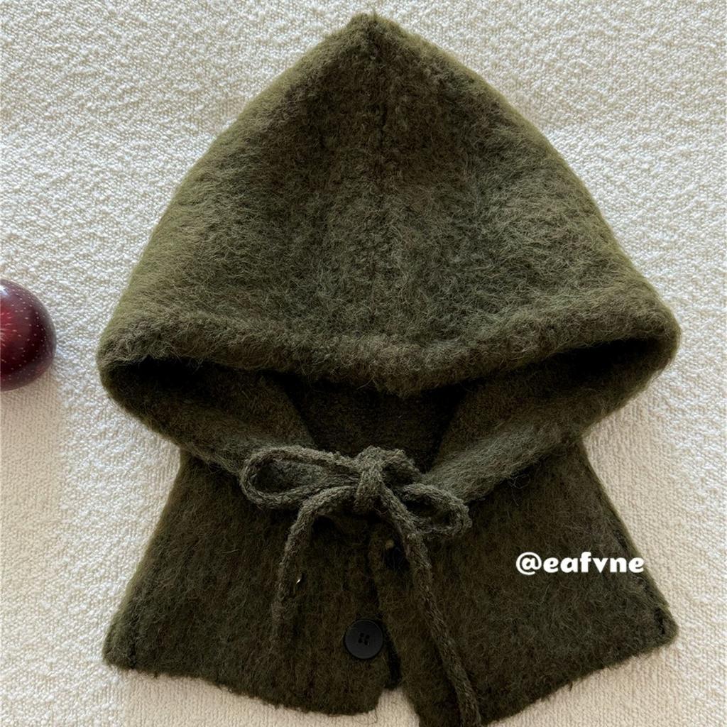 Han Dan~ Lazy circle hair hooded shawl integrated balaclava hat women's autumn and winter niche warm knitted hat