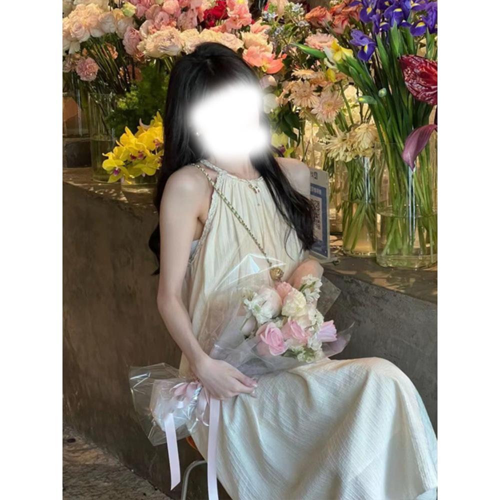 Mesh Suspender Dress Women's Spring New Chic Loose and Thin Casual Gentle Holiday Style Medium and Long Skirt