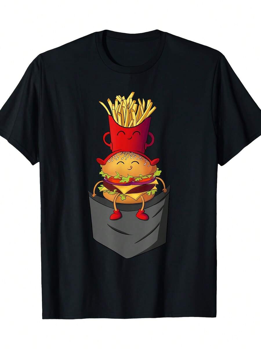 

Unisex S Casual Cotton T-Shirt With Fast Food In Pocket Design XXL
