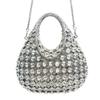 WHTUOHENG-Silberne Kristall Abend-Clutch-Tasche Für Damen Handtasche mit Oberem Griff Hochzeits-Braut Minaudière-Box Strass-Handtaschen Geldbörsen