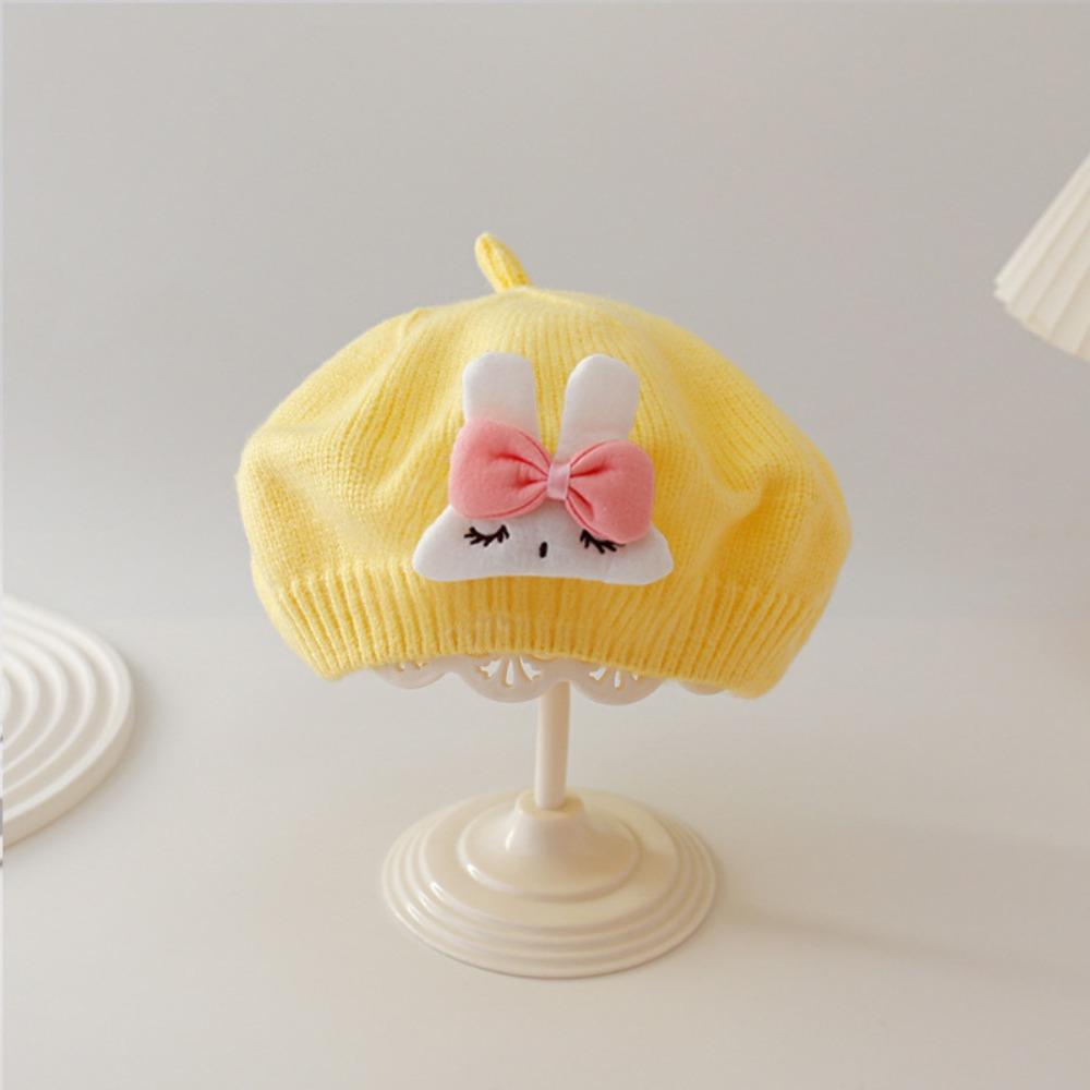 

Spring Autumn Knit Beanie Cap Kawaii Toddler Princess Painter Cap for Boys Girls жовтий
