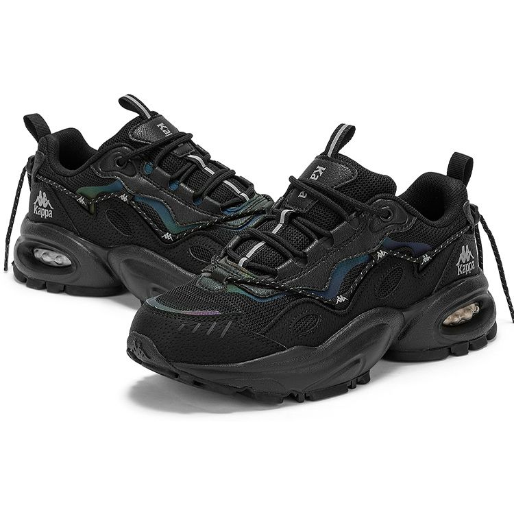 Kappa Fabric Synthetic Leather Retro Casual Shock Absorbing Non-Slip Wear-Resistant Low-Top Dad Shoes Unisex Sneakers Black Silver K0CY5MC53-990