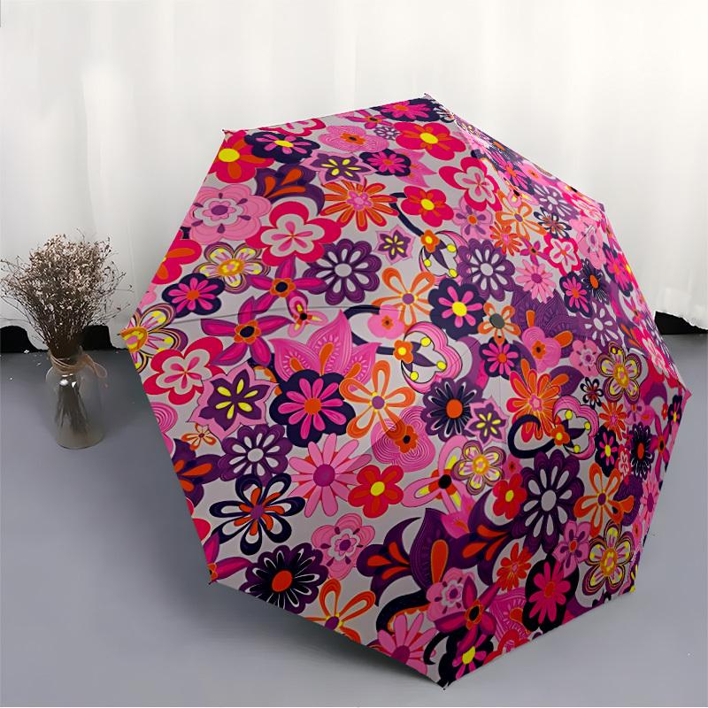 1pc Floral Pattern Auto-Fold Umbrella with One-Touch Open/Close - 8 Reinforced Ribs for Windproof Stability, yy251118173