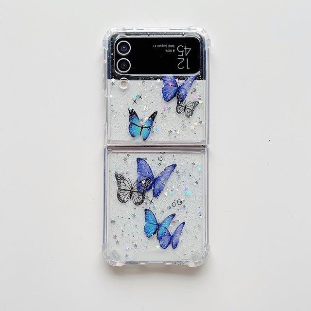 

Для Samsung Galaxy Z Flip 4 3 чехол блестящий красочный чехол-бабочка со звездой прозрачный складной противоударный защитный чехол аксессуары For Samsung Z Flip 4