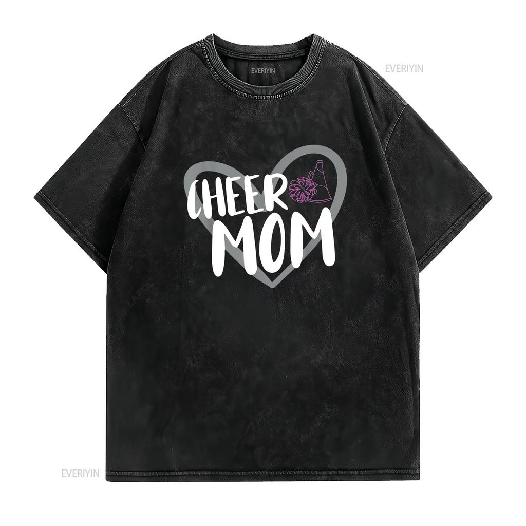 Funny Cheer Mom Heart Cheerleading Cheerleader T Shirt vintage Washed Top For Everyday Wear streetwear Casual designer clothes