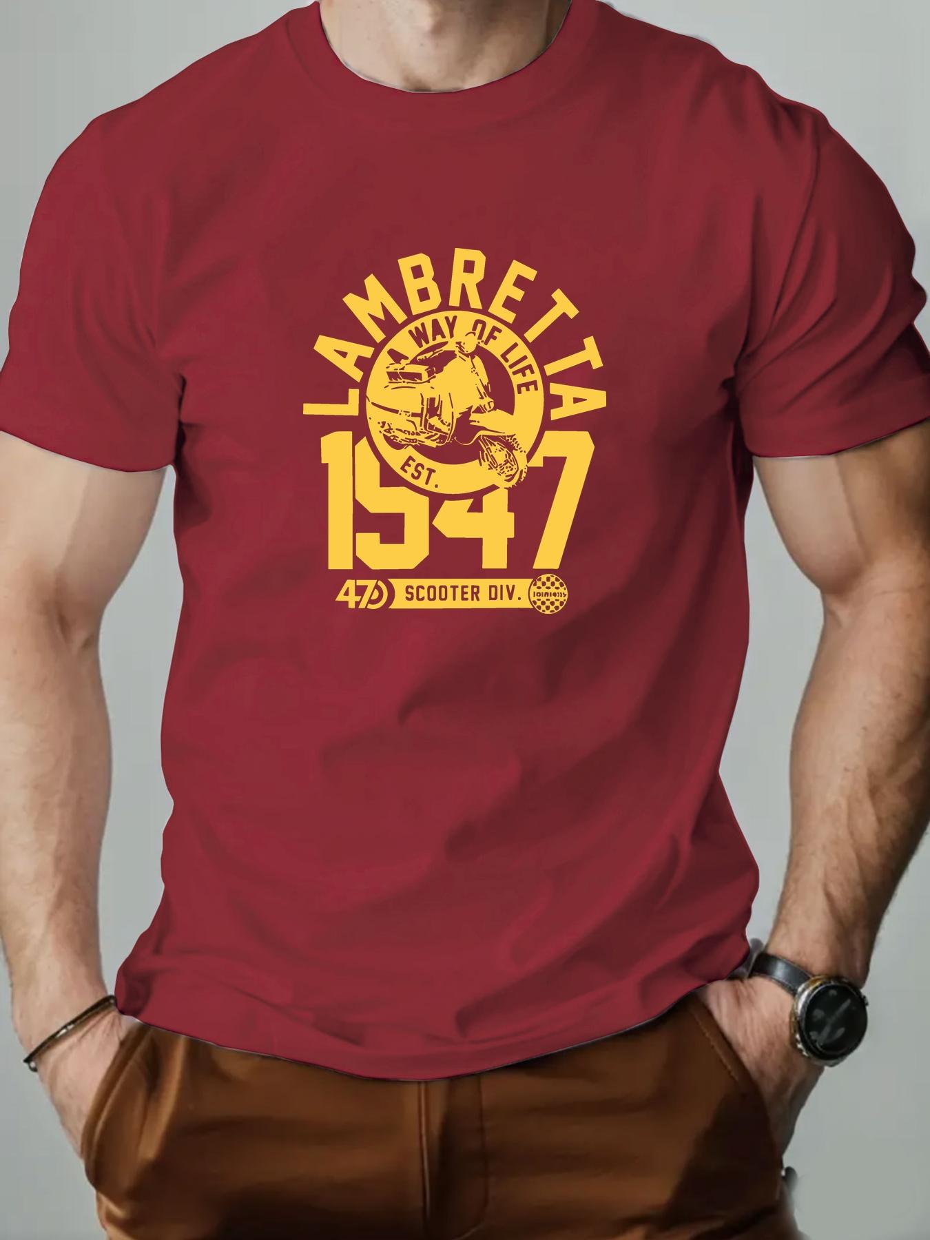 Mens Cotton TShirt LAMBRETTA Summer Round Neck Short Sleeve Graphic Breathable Fashion Casual TShirt S