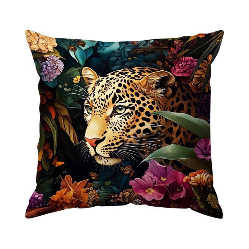 Home Decor Leopard & Floral Patterned Throw Pillow Covers Pattern Cushion Cover Suitable For Sofa Bedroom Car Pillow Cover