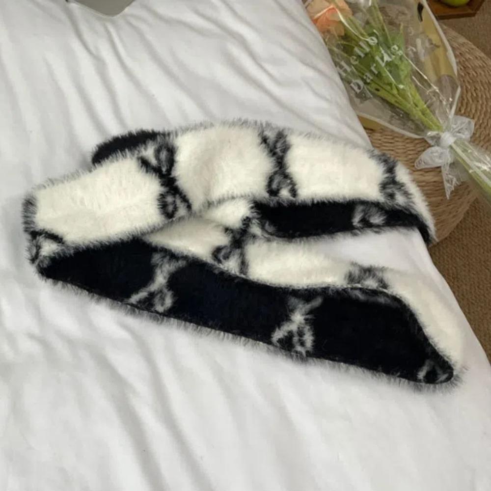 

Slender Bow Knitted Neckerchief Warmer Color Blocked Neck Cover Y2k Double-sided Scarf Streetwear Style4