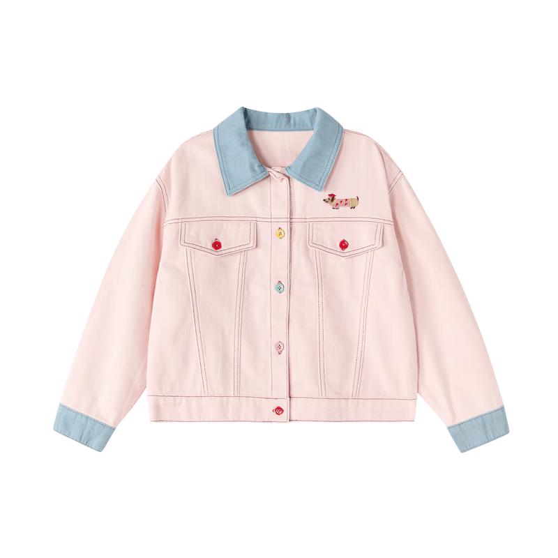Deesha Girls' Stylish Embroidered Puppy Denim Jacket