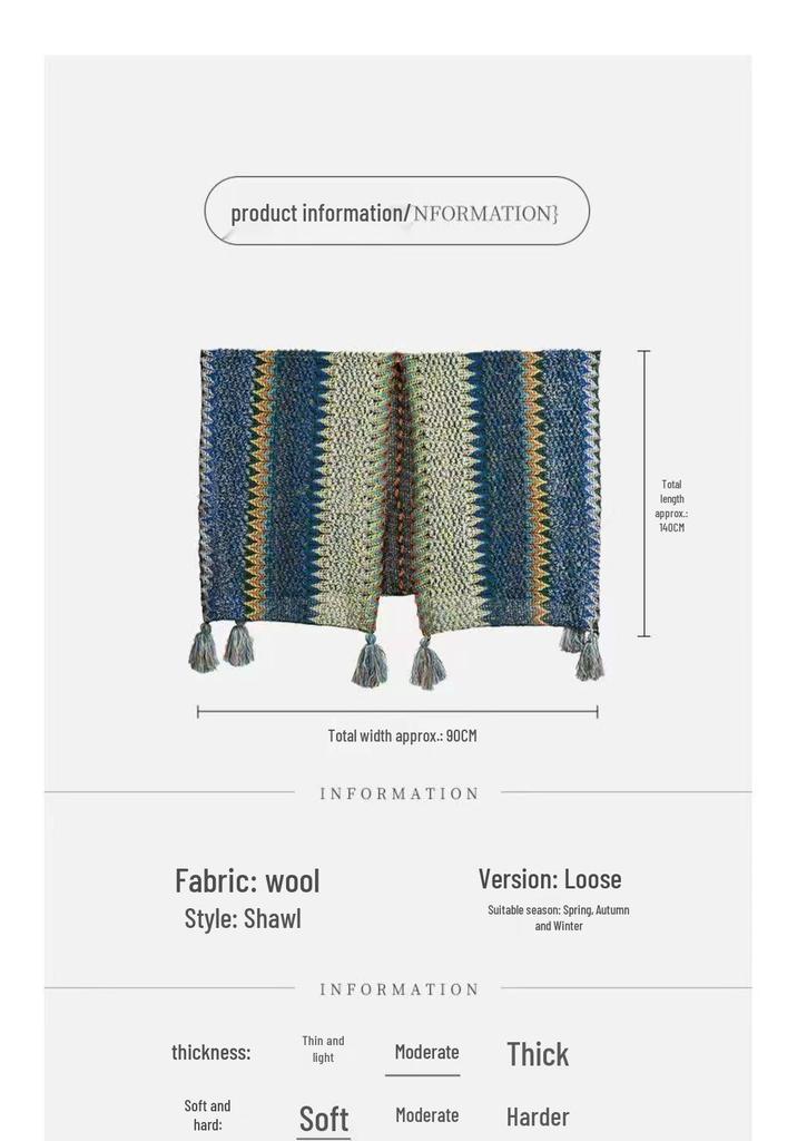 Chal Étnico para Mujer con Borlas - Atuendo de Viaje a la Moda para Primavera y Otoño