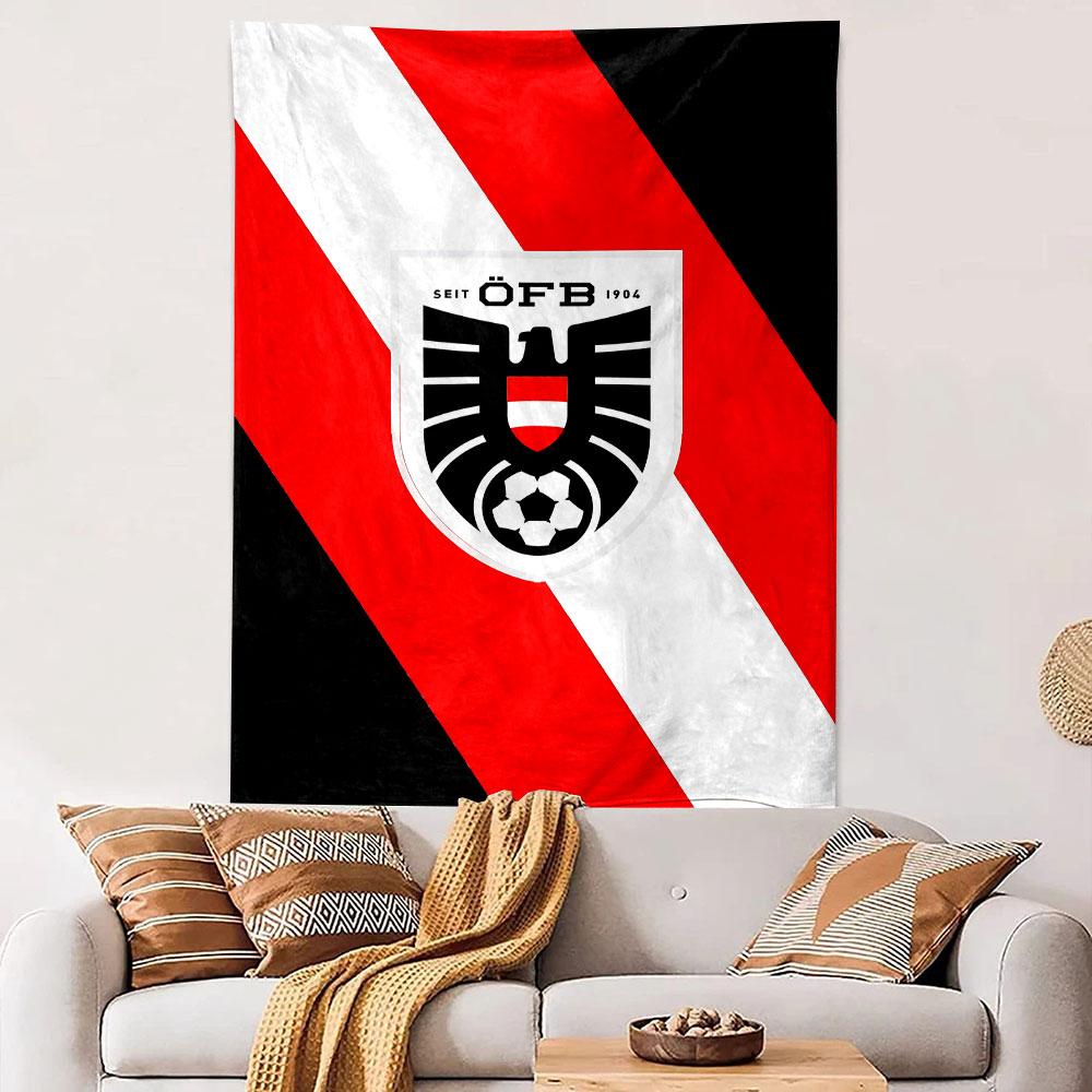 Austrian Football Logo Design Patterned Tapestry Decorative Wall Hanging, Home Bedroom Living Room Decor