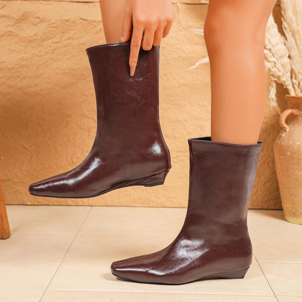 Fashion Women Autumn Square Toe Women Knight Boots Elegant Female Wedges Low Heel Short Booties Elegant Solid Slip On Shoes for Women