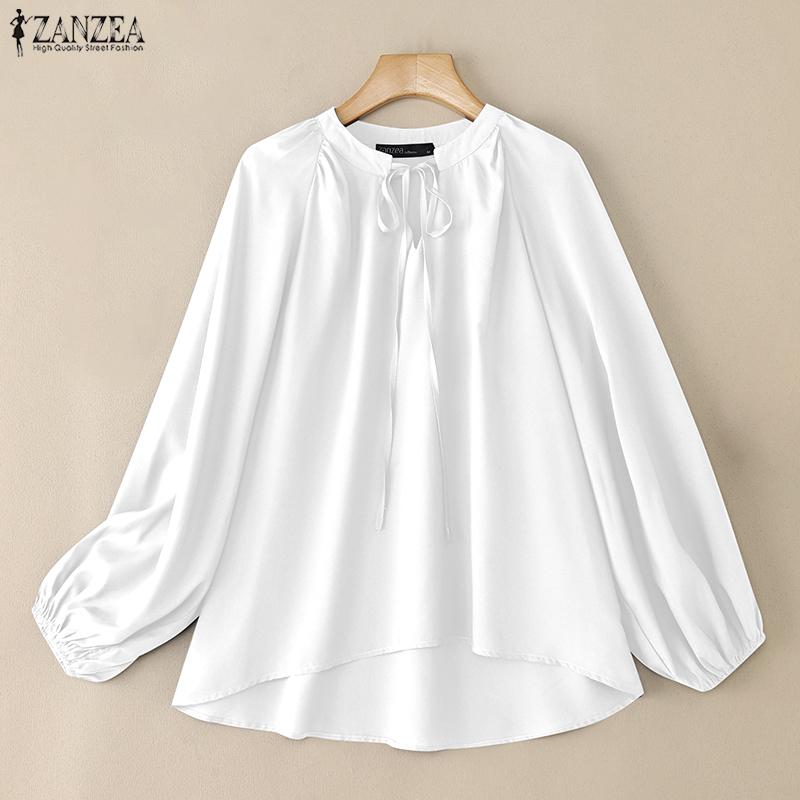 

Жіноча повсякденна блуза з круглим вирізом і довгим рукавом ZANZEA 2XL білий