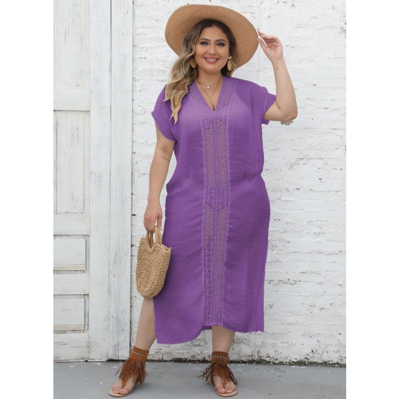 

Женское пляжное платье-бикини с V-образным вырезом и разрезом, кружевное, большого размера, для пляжного отдыха one size фиолетовый