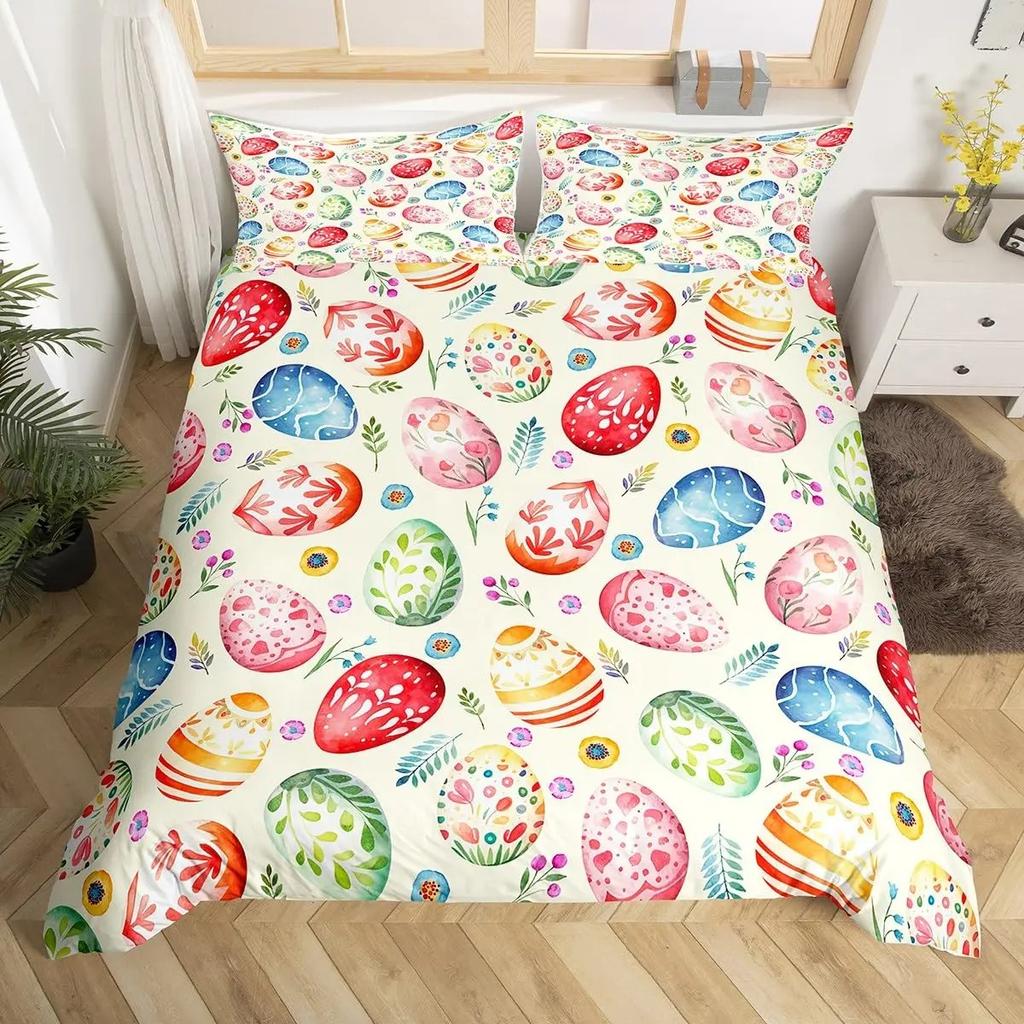 Oster-Eier Bettbezug Jungen Mädchen Cartoon Bunt Ei-Thema Bettwäsche-Set Frohe Ostern Bettdeckenbezug Floral Blume Steppdeckenbezug