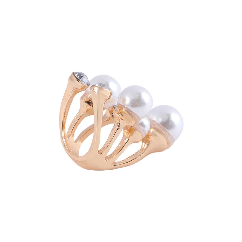 Women Rhinestone Jewelry Oversize Irregular Finger Rings Multi Pearl Rings Open Rings Shiny Crystal