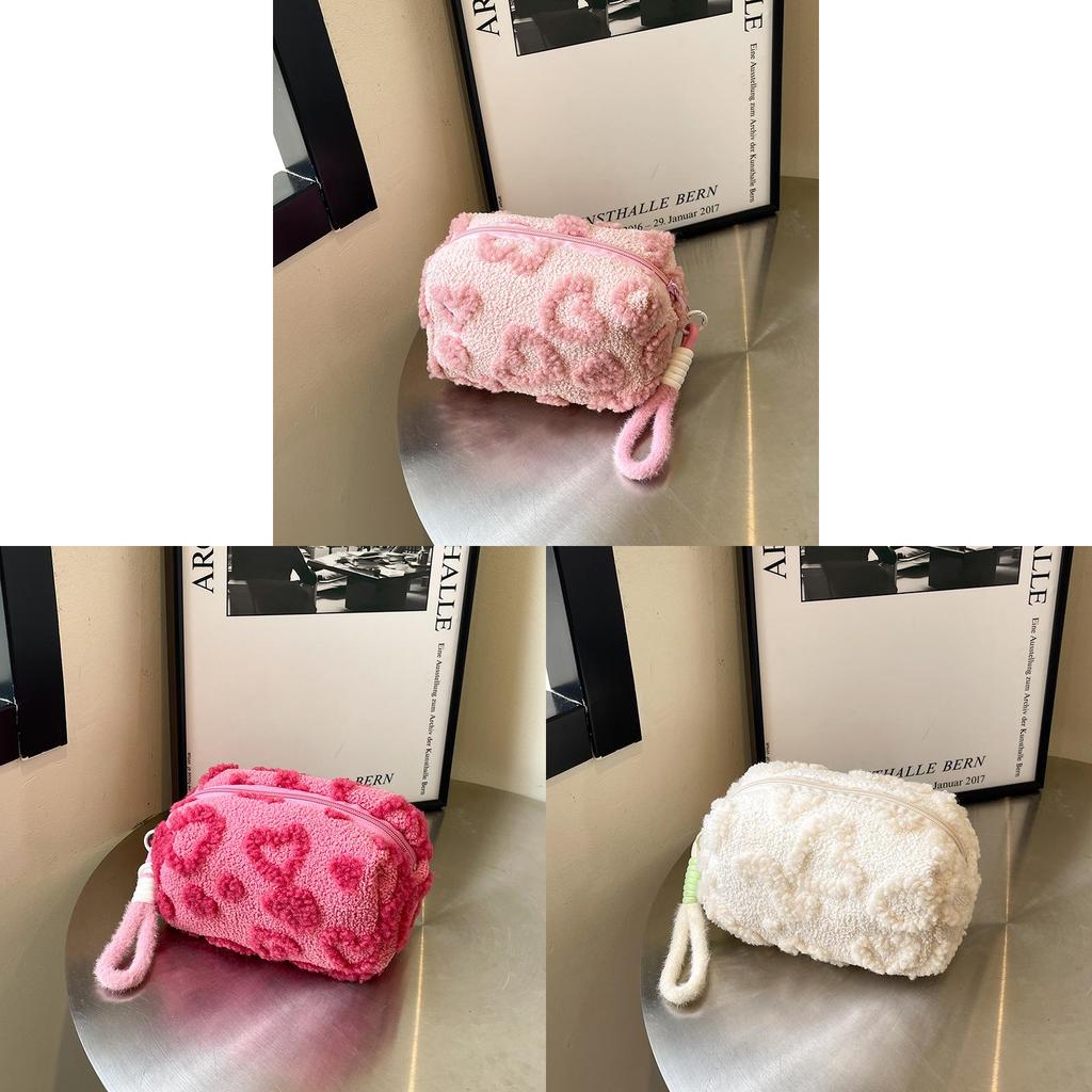 Plush Heartshaped Makeup Bag With Large Capacity For Students And Travel