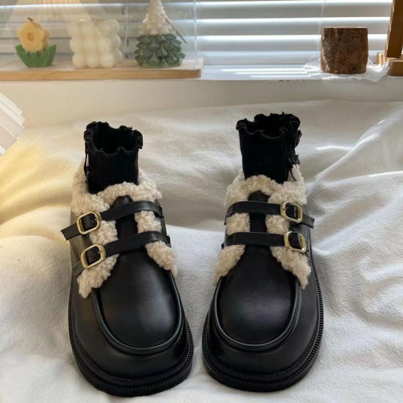 

Туфли дуду зимние с начесом, утолщенные, теплые хлопковые туфли, женские новые туфли с волосами, женская обувь, интернет-знаменитости, высокая ценность, маленькие кожаные туфли 35 чёрный