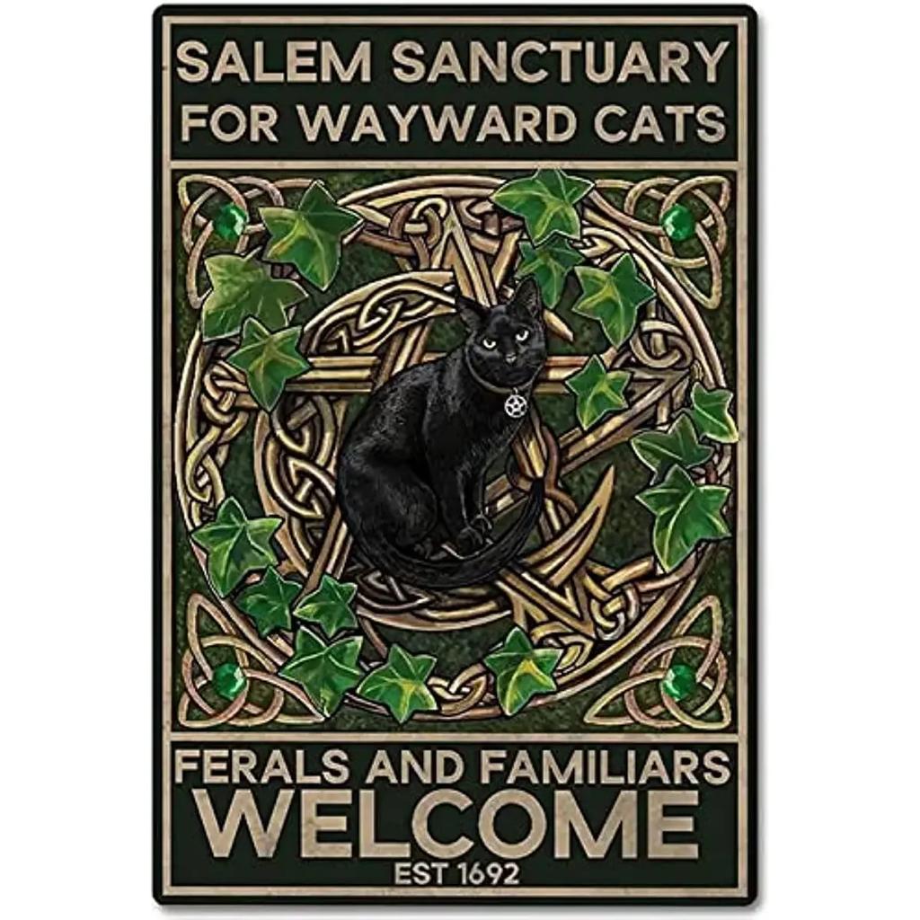 Vintage Hexe Frau Schwarze Kunst Poster Halloween Schwarze Katze Schild Metall Blechschilder Wand Heimdekor Schlafzimmer Badezimmer Raum Kaffee